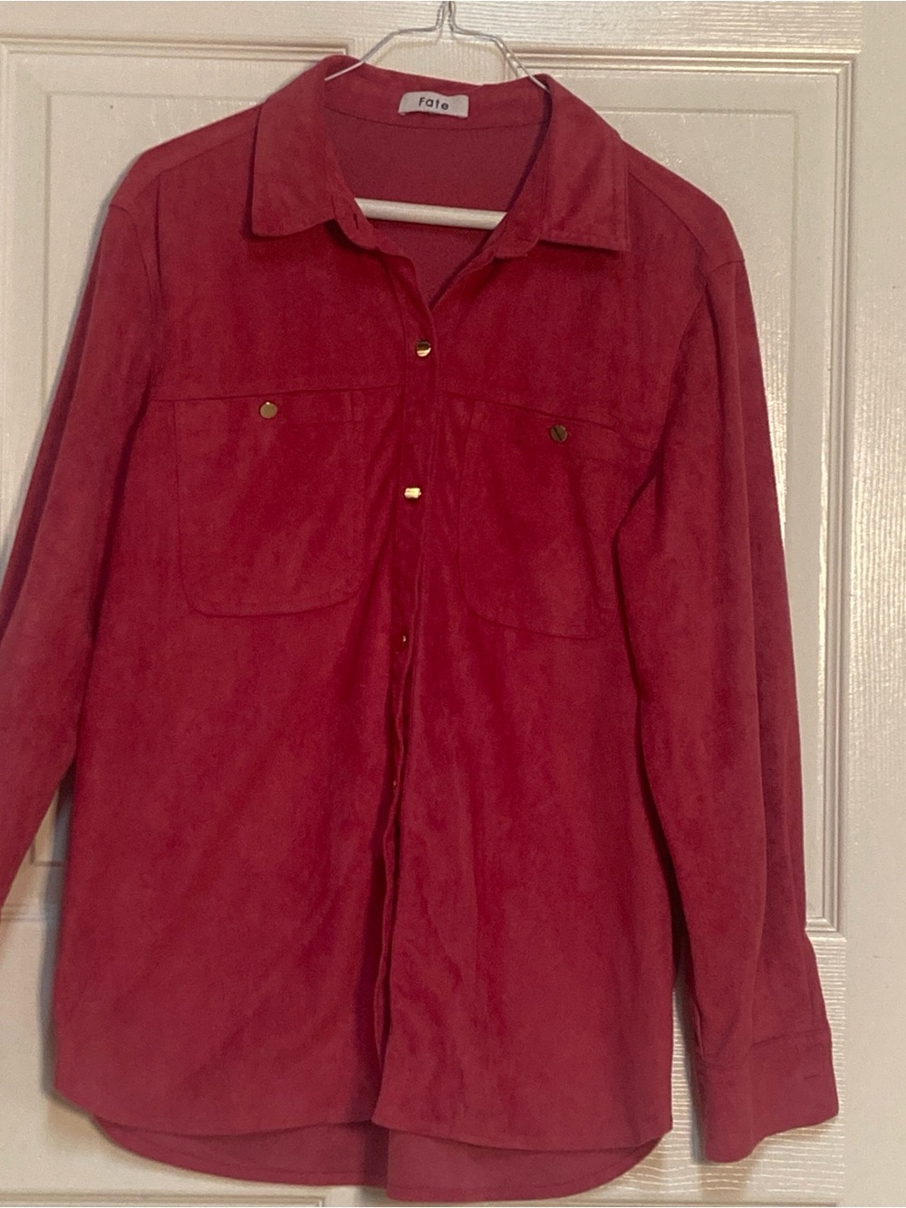 Fate Deep Red Long-Sleeve Button-Up Shirt Jacket
